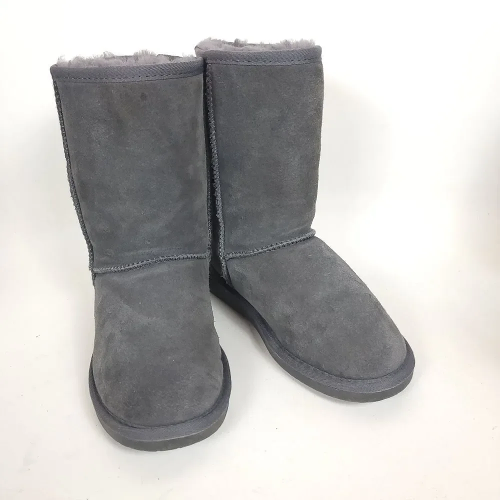Minnetonka Women’s Olympia Boots Gray Suede Sheepskin Wool Lined Winter Size 7